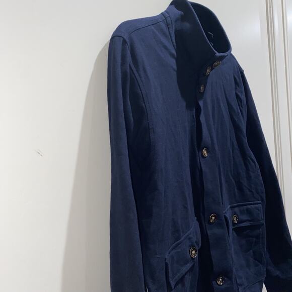 TED BAKER Designer Men Button Up Knit Jacket Cotton Navy Blue Ted 4 Sz Large - Picture 2 of 12